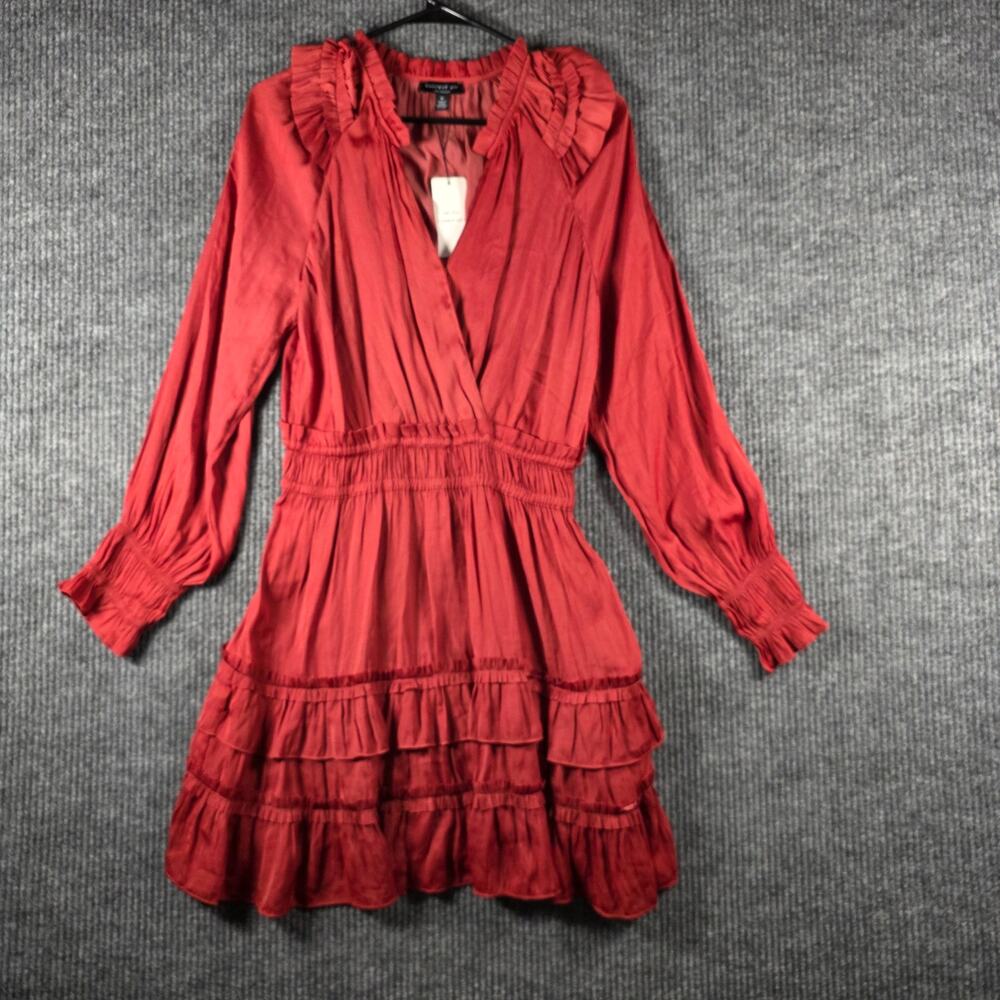 Current Air Red Ruffle Tiered Mini Dress Long Sleeve Boho NWT M